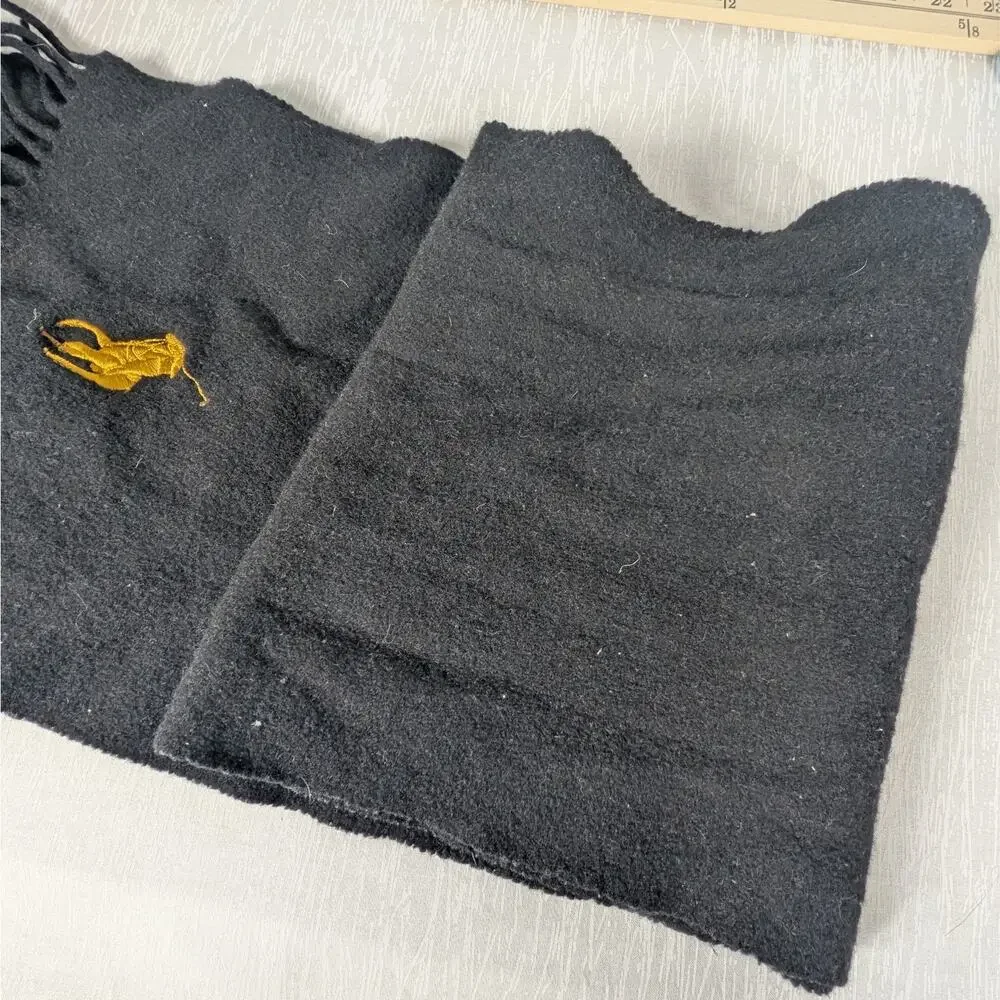 Polo Ralph Lauren Lambs Wool Scarf Black Yellow Pony 50inch
